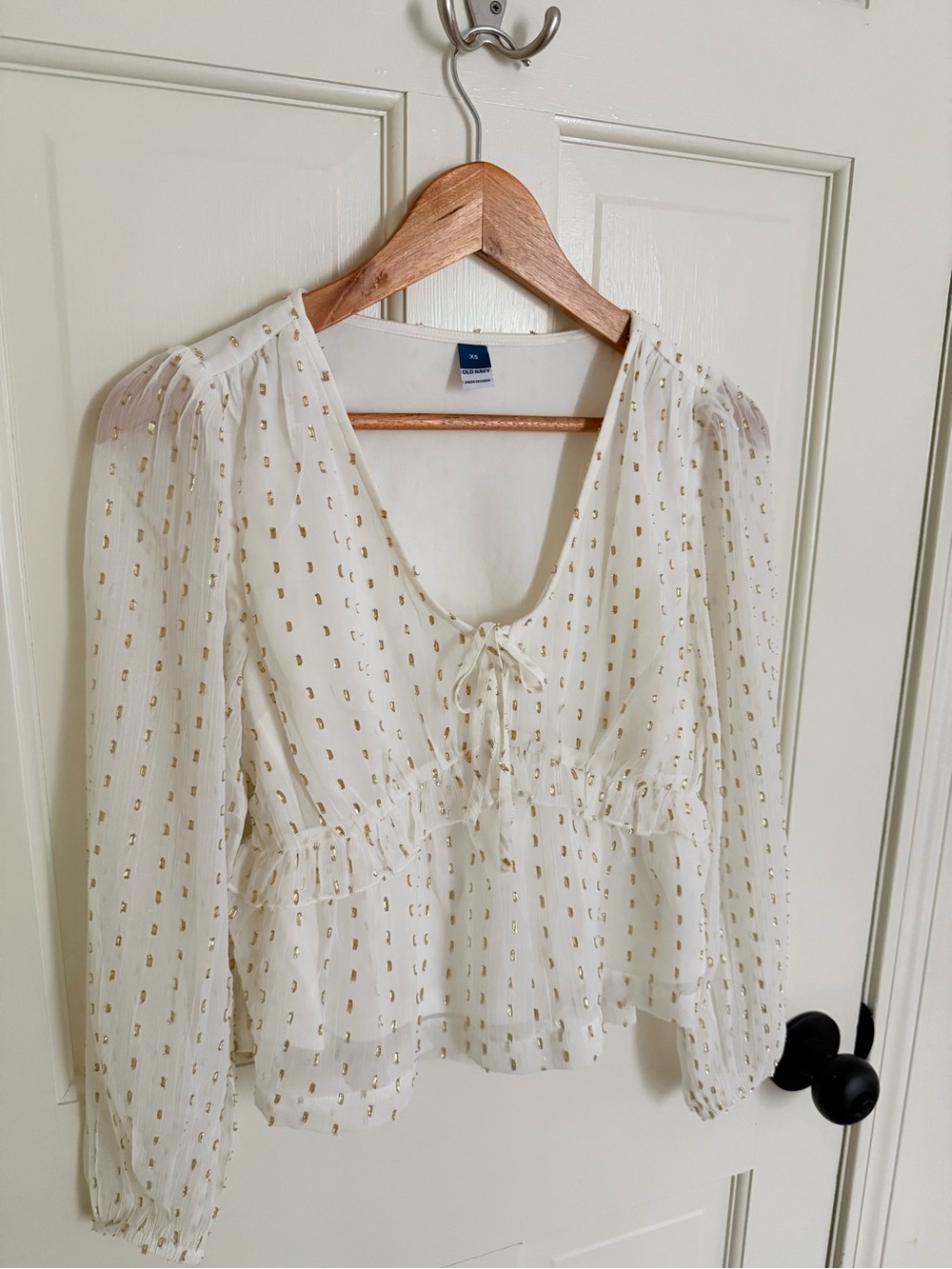 Old Navy Cream Blouse with Gold Dot Print